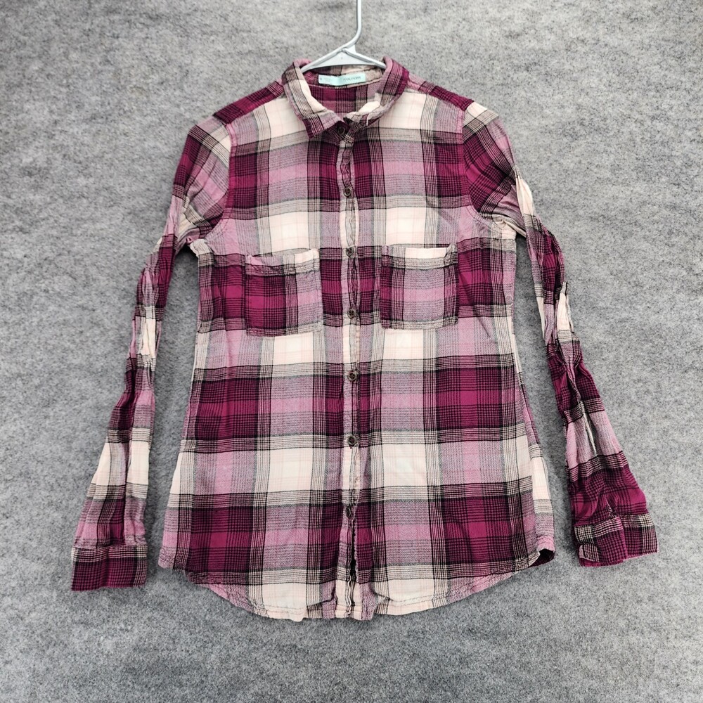 Maurices Shirt Womens Medium Button Up Long Sleeve Pink Plaid